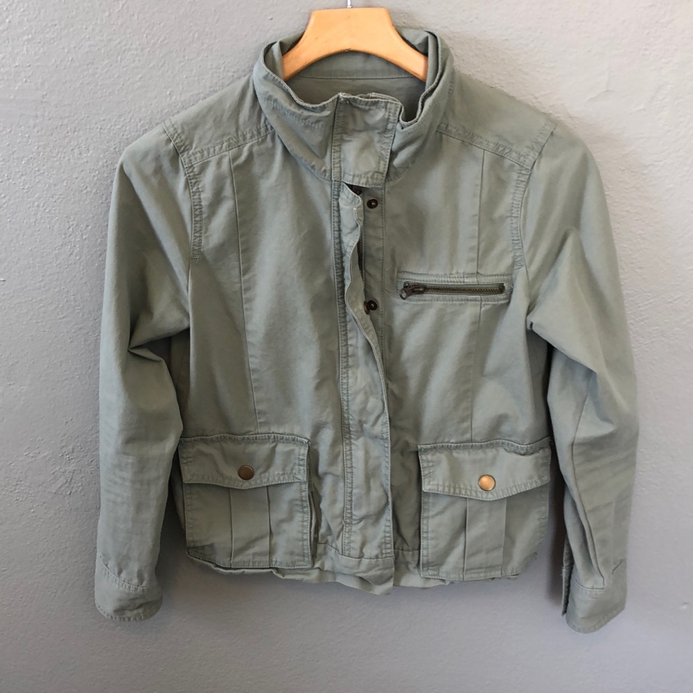 GAP Factory Khaki Cotton Canvas Military Utility Style Green Jacket Y2K XS